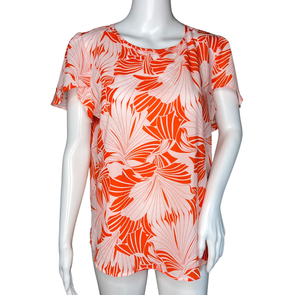 J.Crew Shirt Womens 10 Orange Floral Flower‎ Tropical Office Casual Versatile